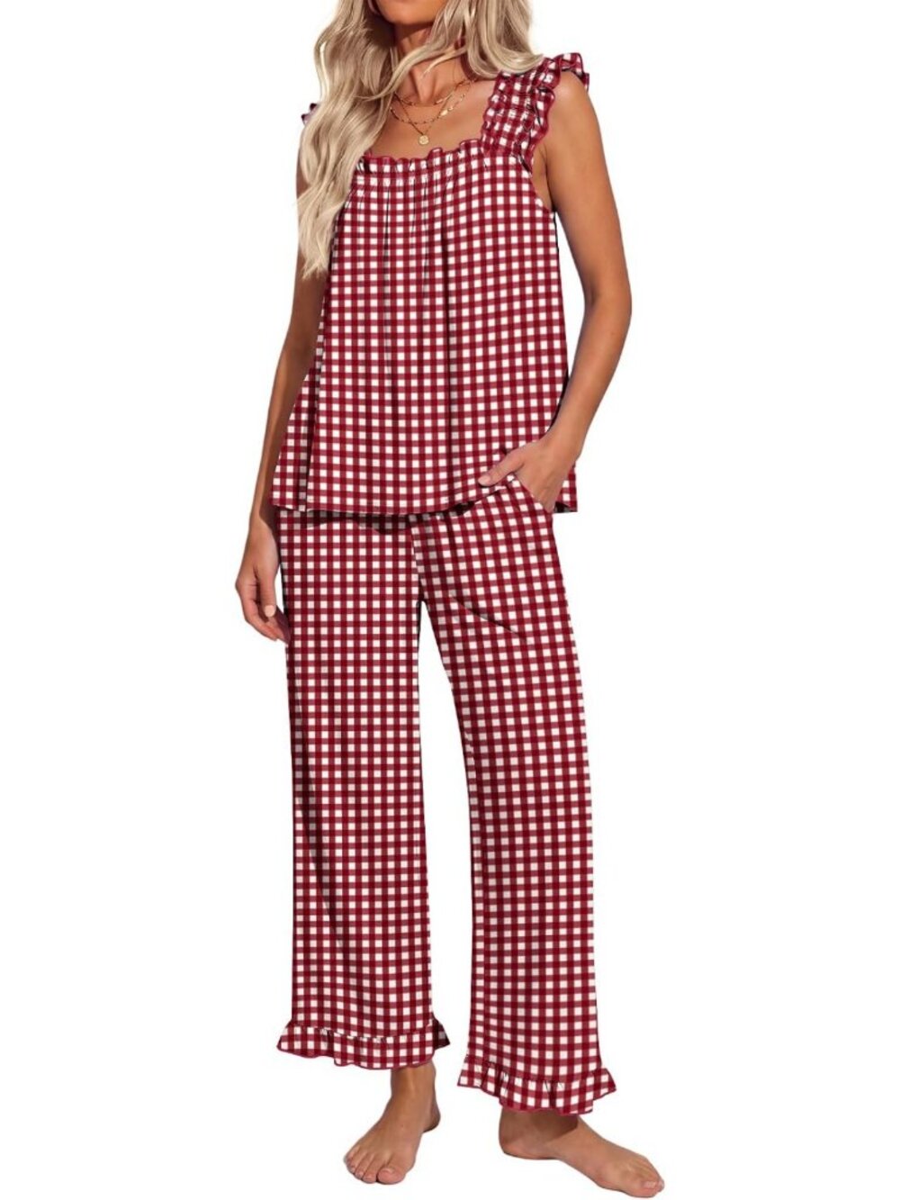Cozy Ruffle Sleeveless 2-Piece Pajama Set for Women | Bridal Sleepwear